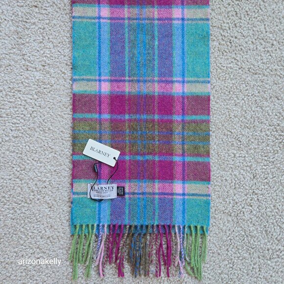 NWT Lambswool Plaid Scarf Lavender Turquoise Blarney Ireland - Picture 2 of 8